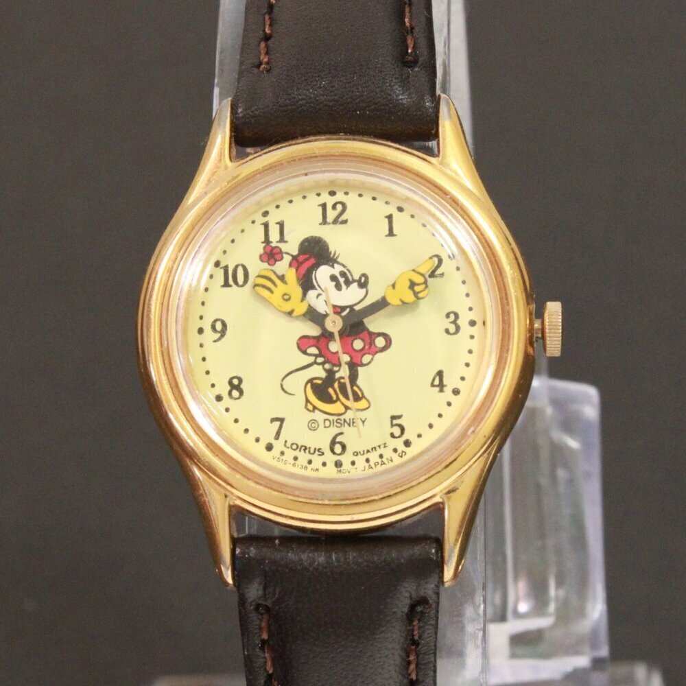 Lorus Ladies Mini Mouse Watch Gold Tone Case New Brown Leather Strap And Battery - Picture 6 of 14